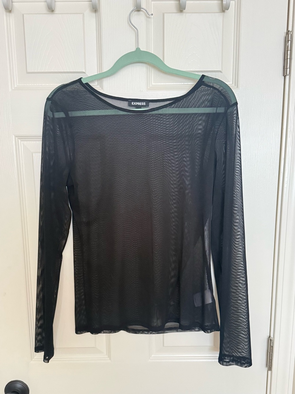 Express Black Sheer Long-Sleeve Mesh Top